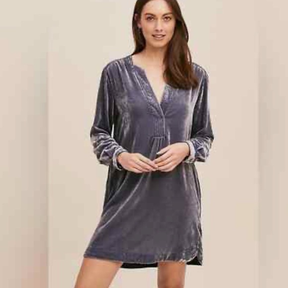 Anthropologie Velvet Dress in Slate Gray - Picture 1 of 6